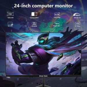 24-Inch Curved Gaming Monitor, 180Hz Refresh Rate, 1ms Response Time, 130% sRGB, FHD 1080P, HDR, FreeSync, 300 cd/m² VA Panel, Frameless Design, Built-in Speakers, HDMI 1.4 & DP 1.2 Ports