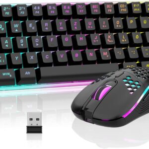 RedThunder 60% Kabelloses Gaming Tastatur und Maus Set, QWERTZ DE Layout, Wiederaufladbare Funktastatur mit Maus, Ultraleichte Gaming Maus mit Wabenkonstruktion, für PC MAC PS5 Xbox Gamer, Büro