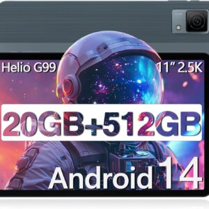 DOOGEE T40 Tablet 11 Zoll, 20GB RAM+512GB ROM/2TB TF, Android 14, Helio G99 Octa-Core Gaming, 2,5K Display, Dual 4G SIM PC, 5G WiFi, 8580mAh, 18W, 16MP, Face ID, GMS, GPS