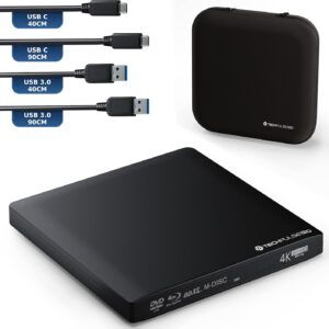 Externes USB 3.1 USB-C UHD 4k 3D M-DISC Blu-ray DVD CD BDXL HDR10 128GB Laufwerk Brenner Burner Superdrive BD Imperator Paket Tasche 90cm Anschlusskabel Aluminium Schwarz