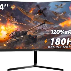 CRUA 24 Zoll Curved Gaming-Monitor 180 Hz|165 Hz|144 HZ|1080P|PC Monitor Computer 100% sRGB-Farbumfang kompatibel FreeSync G-sync|Rahmenlos|HDMI|DisplayPort,VESA-Wandmontage, Schwarz