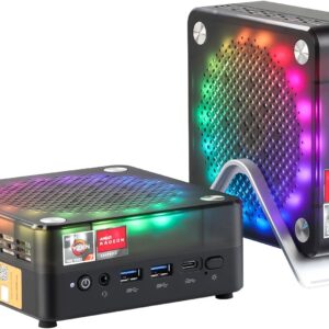 AWOW Gaming Mini PC AMD Ryzen 7 7840HS (8C/16T, bis zu 5,1 GHz), 32 GB DDR5 5600 MHz RAM, 1TB M.2 NVM ESSD, 4K Triple Display, BT5.2, WiFi6, 2.5G and 1000Mbps LAN, Mini Gaming PC