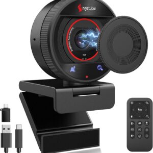 Angetube AI-Tracking 60FPS Webcam 2K, 1080P PC Kamera mit Fernbedienung, Stereo Mikrofonen, 8X Digitalzoom, Magnet Kameraabdeckung, TOF-Autofokus, USB3.0 Streaming Webcam, für Zoom, Teams, OBS und Mac