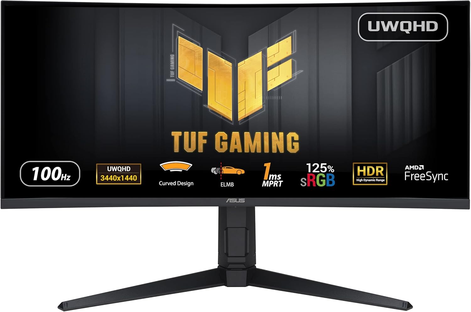 ASUS TUF Gaming VG34VQEL1A - 34 Zoll UWQHD Curved Monitor - 100 Hz, 1ms MPRT, FreeSync, HDR 10 - VA Panel, 21:9, 3440x1440, DisplayPort, HDMI, USB, ergonomisch, Schwarz