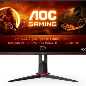 AOC Gaming 27G2 – 27 Zoll FHD Monitor, 144 Hz, 1ms (1920×1080, HDMI, DisplayPort, Free-Sync) schwarz/rot