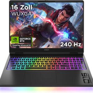 Omen MAX Gaming Laptop, 16″ WQXGA Display 240 Hz, AMD Ryzen AI 9 HX 375 (12C) 55 NPU Tops – bis zu 5.1 GHz, NVIDIA GeForce RTX 5080 16GB VRAM, 32 GB RAM, 1 TB SSD, Win 11, QWERTZ, RGB, Schwarz
