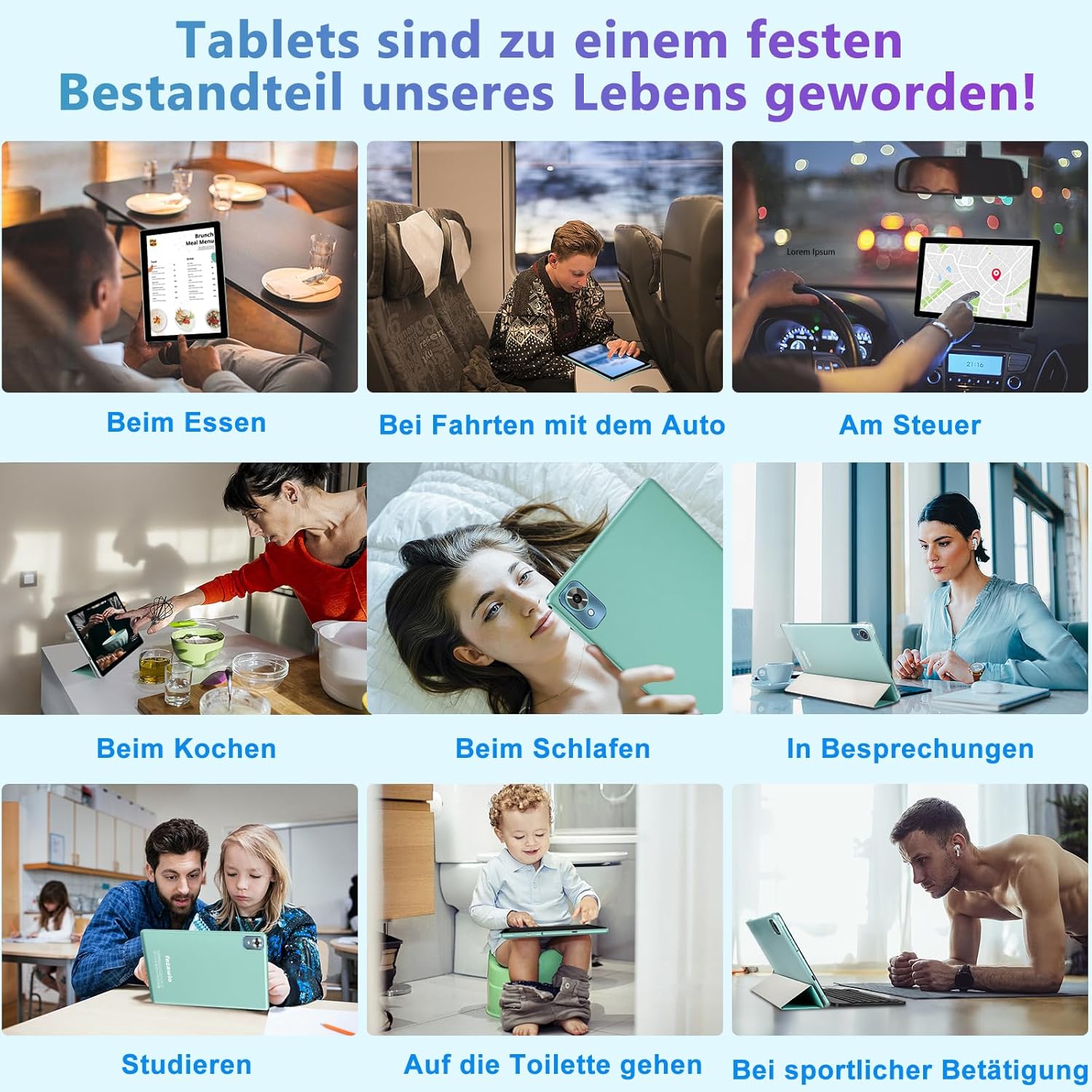 Fezawio Android 14 Tablet 10 Zoll 20GB RAM+128GB ROM, Acht Kerne WiFi 6, 6000mAh, (1TB TF) Mit Tastatur und Maus+Ein Jahr Bildschirmversicherung - (Grün) – Bild 7