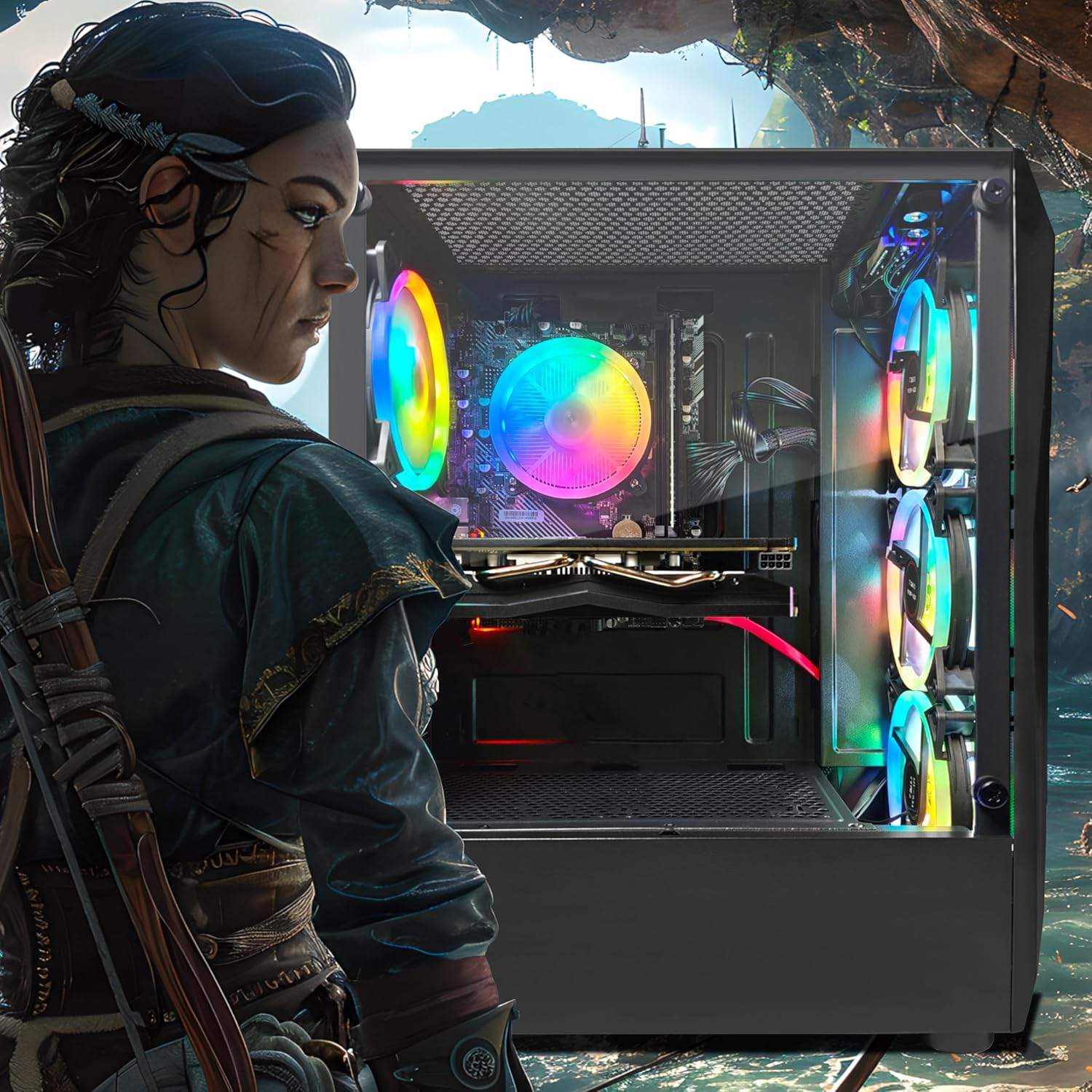 Gaming PC, Radeon RX 580 8 GB GDDR5, Celeron G5905 3.5 GHz, 16GB RAM, 1TB SSD, 600M WLAN, BT 5.0, RGB Lüfter x 4, W11H64, Gamer PC Computer Desktop Rechner – Bild 3