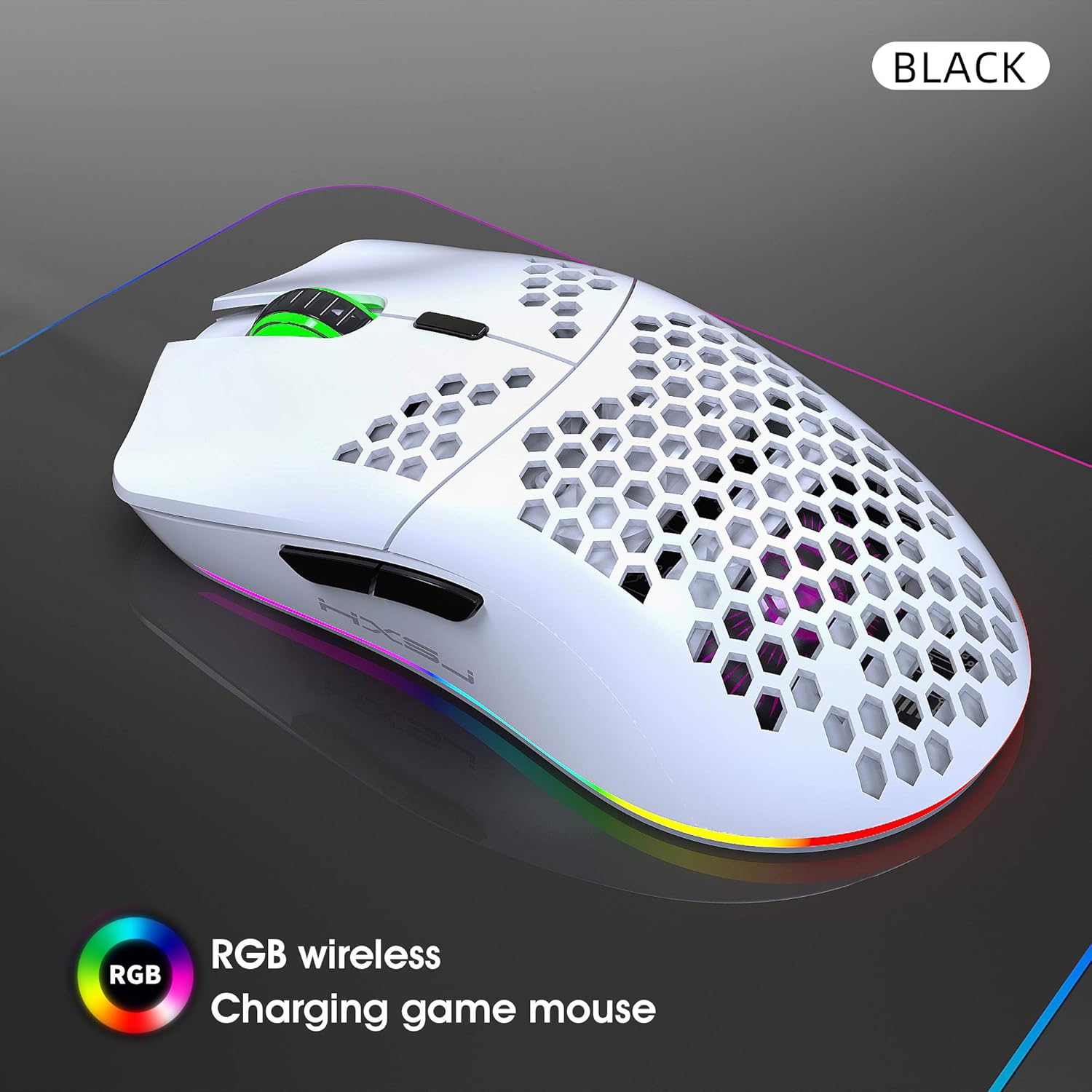 Drahtlose Gaming Maus, 2,4G Superleichte Wabenschale Ergonomische RGB-Mäuse mit 750mAh Akku, Energiesparendes Design, 6 Tasten und Mini-USB-Empfänger für Windows, Mac OS, Laptop, Smart-TV(Weiß) – Bild 4