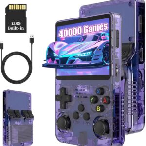 KINMRIS R36S Retro Handheld Spielkonsole, Retro Konsole 3,5-Zoll-IPS-Bildschirm, 128 G über 40.000 Spiele, tragbare Spielkonsole für Kinder und Erwachsene, unterstützt mehrere Emulatoren (Lila)
