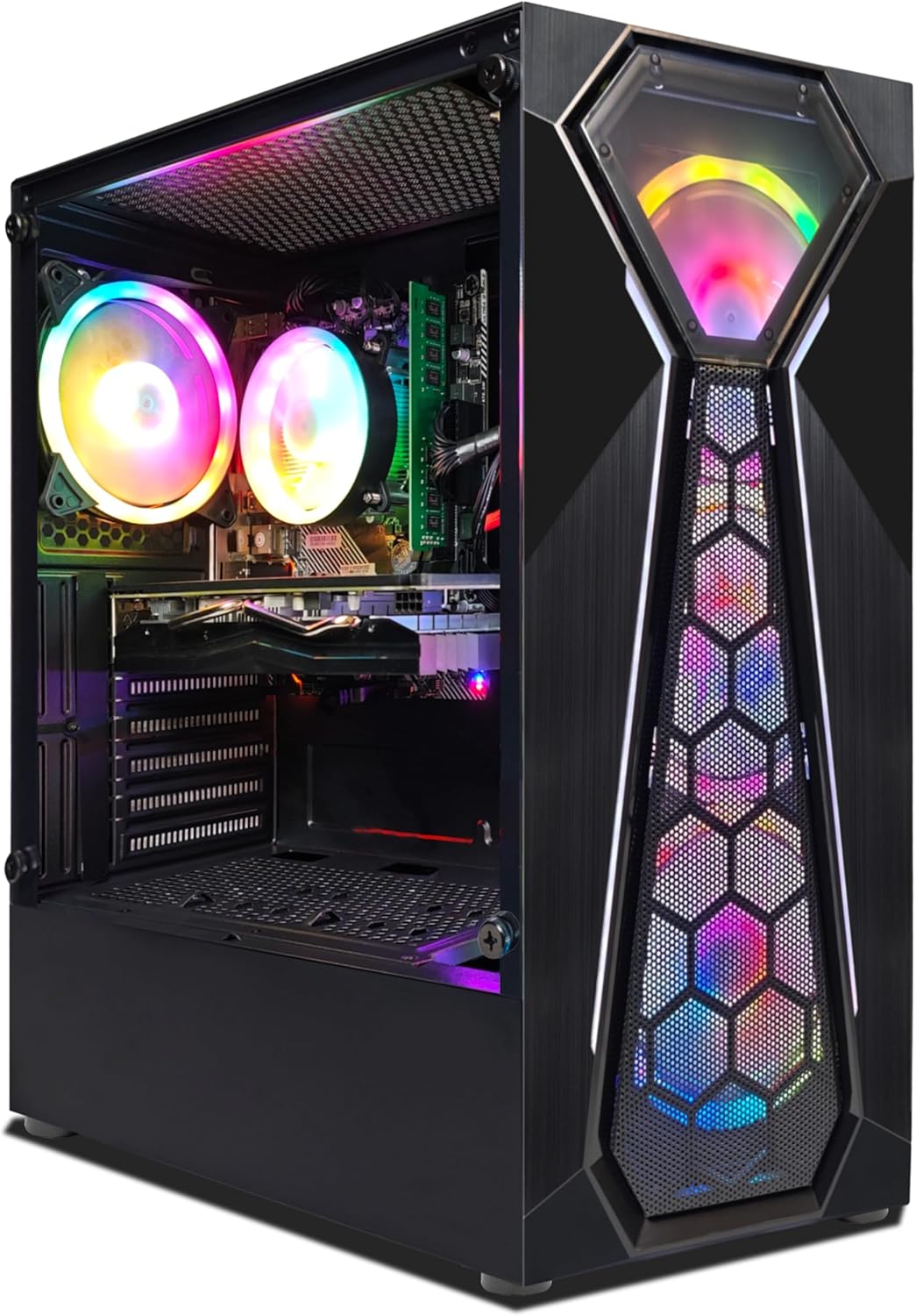 Gaming PC, Radeon RX 580 8 GB GDDR5, Celeron G5905 3.5 GHz, 16GB RAM, 1TB SSD, 600M WLAN, BT 5.0, RGB Lüfter x 4, W11H64, Gamer PC Computer Desktop Rechner