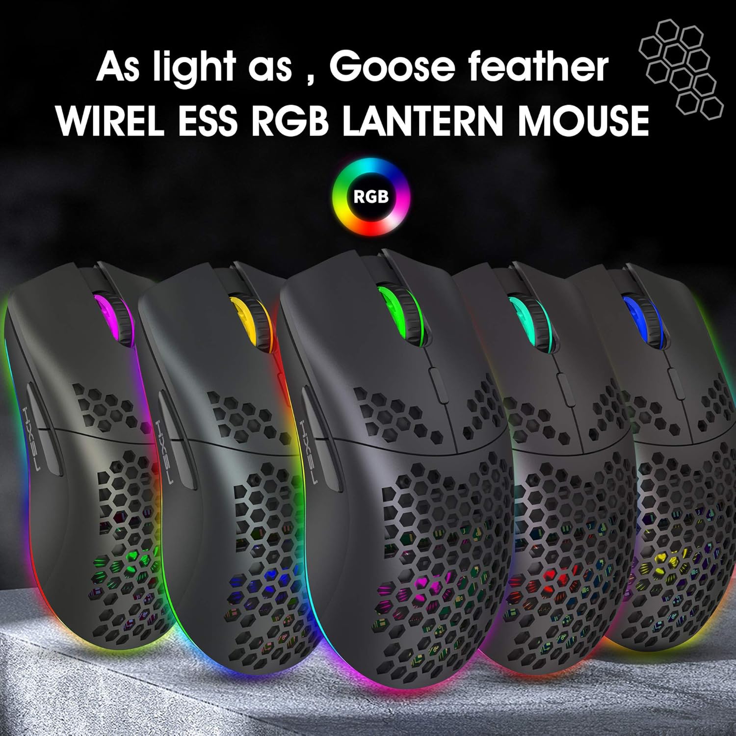 Drahtlose Gaming Maus, 2,4G Superleichte Wabenschale Ergonomische RGB-Mäuse mit 750mAh Akku, Energiesparendes Design, 6 Tasten und Mini-USB-Empfänger für Windows, Mac OS, Laptop, Smart-TV(Weiß) – Bild 5