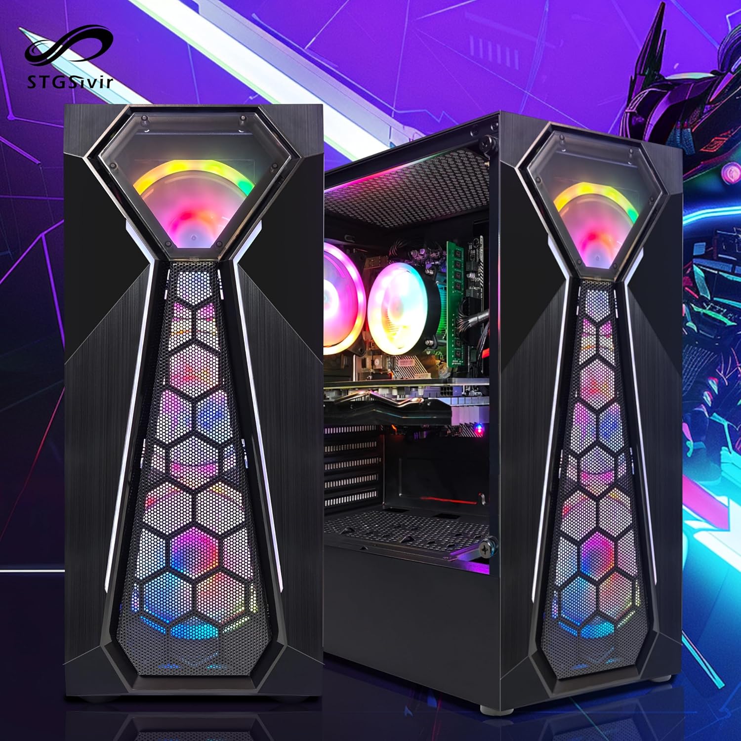 Gaming PC, Radeon RX 580 8 GB GDDR5, Celeron G5905 3.5 GHz, 16GB RAM, 1TB SSD, 600M WLAN, BT 5.0, RGB Lüfter x 4, W11H64, Gamer PC Computer Desktop Rechner – Bild 5