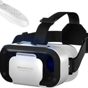 VR Brille, 3D Virtual Reality Headset für Handy, 3D VR Glasses Augenschutz Brille PC Unterhaltung mit kabelloser Fernbedienung, kompatibel 4,7-6,5 Zoll für iPhone Samsung Android