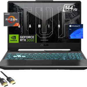 ASUS TUF 2024 A15 Gaming Laptop, 15.6″ 144Hz FHD, 8-Core Ryzen 7 7435HS (Beats i7-13620H), NVIDIA RTX 3050, 32GB RAM, 2TB SSD, RGB KB, RJ45, PDG HDMI Cable, US Version KB, Gamer Bundle, Win 11 Pro
