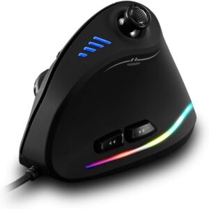 zelotes Vertikale Ergonomische Maus mit Joystick – 10.000 DPI,11 Programmierbare Tasten, USB Optische Gaming Maus mit Kabel für Gaming, Business, PC, Laptop, Mac,Schwarz