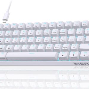 Dierya DK61se Gaming Tastatur,60% Prozent Mechanische Tastatur mit Blue Clicky Switch,Ultra-Compact Mini 61 Tasten Anti-Ghosting,Typ-C-Datenkabel,US Layout für PC Windows Gamer Typist,Weiß