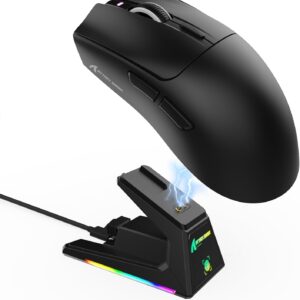 ATTACK SHARK X1 Gaming-Maus mit Magnetischer Ladestation, PixArt PAW3395PRO Gaming-Sensor, 40000 DPI, BT/2,4G Kabellos/Kabelgebunden, 53g Superlight-Maus, 100M-Mikroschalter für PC/PS/Mac – Schwarz