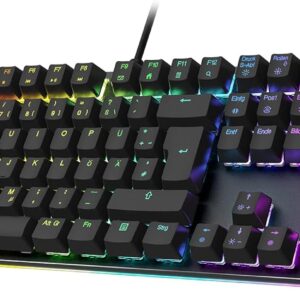 Black Shark Mechanische Gaming Tastatur RGB-Beleuchtung, QWERTZ Deutsches Layout, Rote Schalter, Anti-Ghosting 105 Tasten, Metall Platte, Voll Programmierbare Gaming Tastatur, für PC Gamers