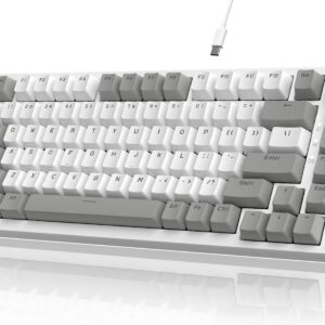 YINDIAO Ajazz AK820 Mechanische Tastatur mit Knopf,75% ANSI-Layout,81 Tasten,Kabelgebundene Gaming-Tastatur,Verbesserte Dichtungsmontage,Hot-Swap Roter Schalter,Eisweißes Licht,für PC,MAC (Grau&Weiß)
