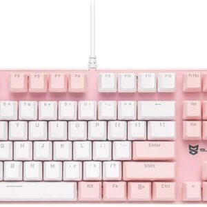 Qisan Mechanische Gaming-Tastatur, kabelgebundene Tastatur Led Hintergrundbeleuchtung Rosa und Weiß 104Tasten Amerikanisches Layout Gaming-Tastatur mit Abnehmbarer,Braun Schalter