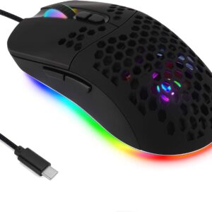 Zienstar-Kabelgebundene USB C Gaming Mäuse,Leichte Wabenschale,7200DPI,RGB-Leuchten für Apple MacBook,Computer oder Laptops mit Typ C Port-Mattschwarz