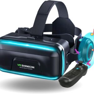 VR Brille für Handy,VR Headset Virtual Reality Brille 3D mit Bluetooth Fernbedienung Erleben Spiele für Android/iOS 4,7-7,2 Zoll Handys Kinder Erwachsene Geschenk 2023 New