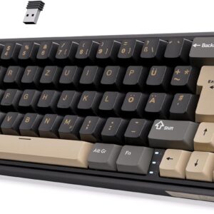 RK ROYAL KLUDGE R65 Mechanische Tastatur Kabellos, 60% Prozent Gaming Tastatur QWERTZ Gasket RGB mit Knopf und PBT Tastenkappen, Bluetooth/2.4G/USB-C QMK/VIA, Hot Swap Linearer Creamy Switches