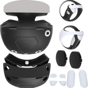 HUAYUWA VR Protceive Case kompatibel für PS VR2 Brillen Objektivabdeckung mit Headset Gehäuse Silikonhülle & Controller rutschfeste Silikonpads