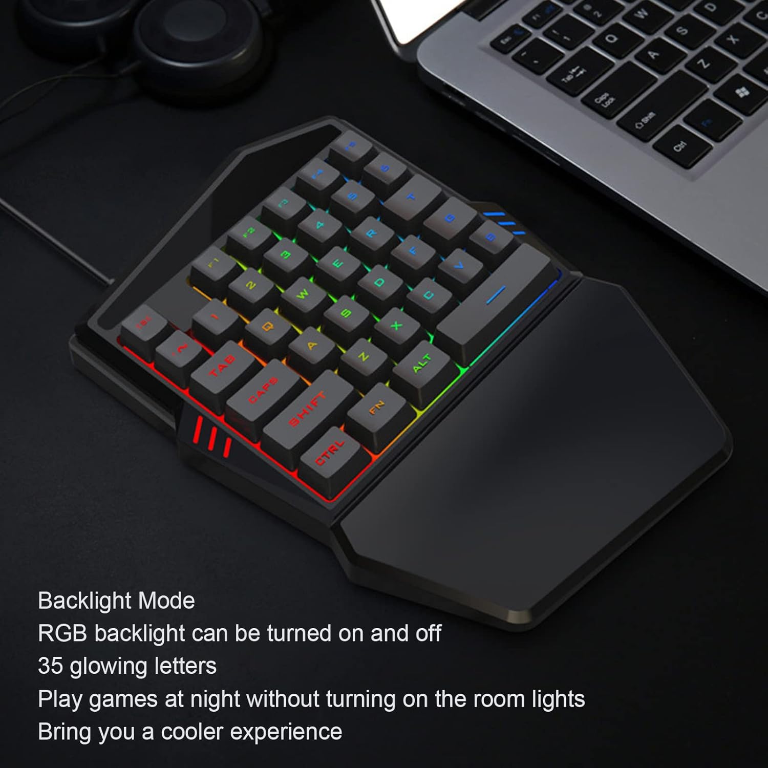 ciciglow Einhand-Gaming-Tastatur und Maus-Kombination, RGB-Hintergrundbeleuchtung, 35 Tasten, Mechanische -Gaming-Tastatur mit Handballenauflage für Android-Telefone, Tablets – Bild 8