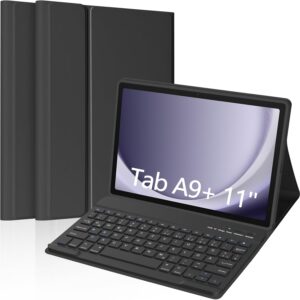 aMZCaSE Bluetooth-Tastaturgehäuse für Samsung Galaxy Tab A9+/ A9 Plus 11 Zoll 2023(SM-X210/X216/X218), DE Layout Slim Wireless abnehmbare Tastatur mit Auto Wake/Sleep Cover (A9PLUS(Schwarz))