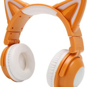 Yunseity Bluetooth-Headset mit Katzenohren, Kabelloser Faltbarer Kopfhörer mit 7 LED-Lichteffekten, Süßes Over-Ear-Gaming-Headset mit Eingebautem Mikrofon für Smartphones, Tablets, PCs, Laptops(Gelb)
