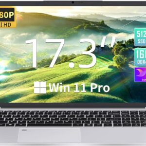 Fsjun Win 11 Pro & Office 2019 17.3 Zoll Laptop, Celeron N5095 bis 2,9 GHz, 16GB RAM, 960GB SSD, FHD IPS, Fingerabdruck, Beleuchtete Tastatur, Mini HDMI, 3× USB 3.0, Silber