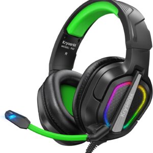 Krysenix PG2 RGB Gaming Headset für PS4, PS5, PC, Nintendo Switch, Xbox, Headset mit Mikrofon, Gaming Kopfhörer mit Mikrofon, Noise Cancelling Kopfhörer mit 3.5mm Klinke Schwarz/Grün