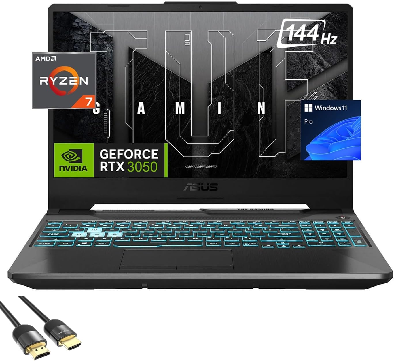 ASUS TUF 2024 A15 Gaming Laptop, 15.6" 144Hz FHD, 8-Core Ryzen 7 7435HS (Beats i7-13620H), NVIDIA RTX 3050, 16GB RAM, 1TB SSD, RGB KB, RJ45, PDG HDMI Cable, US Version KB, Gamer Bundle, Win 11 Pro