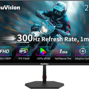 FeuVision 27 Zoll Gaming Monitor, 300Hz 240Hz, FHD 1080p, PC Monitor, 1ms, IPS Panel, Adaptive-Sync, FreeSync, VESA montierbar, Eye-Care, 100% sRGB, Rahmenlos Bildschirm, with DP Cable up to 300Hz