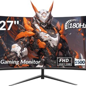 CRUA Curved Gaming Monitor-27 Zoll FHD Curved Computer Screen,Krümmung 1500R,VA-Panel,180Hz, Gaming Display, Augenpflege,Neigungsverstellung, HDMI,DP Schwarz