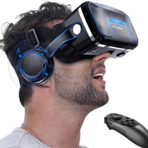 VR-Headset, Virtual-Reality-Headset mit Controller und Kopfhörern für Kinder, Erwachsene, 3D-Videospiel, Film, Universal-VR-Set, Brille, Goggle Casque Bundle für iOS Android Smartphones