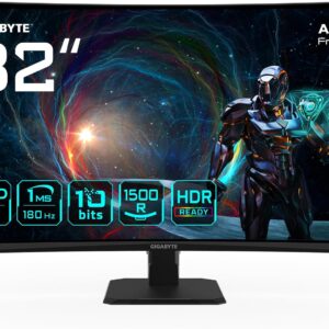 Gigabyte GS32QCA 31,5″ QHD Curved Gaming Monitor – 2560 x 1440, 180Hz, 1ms, 250 cd/m², FreeSync, HDR Ready, HDMI 2.0, Displayport 1.4