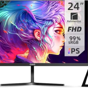 CHIQ 24 Zoll Monitor, Full HD 100Hz(1920×1080, Ultra Slim, Rahmenlos, IPS) VESA PC Display, HDMI & VGA, DP, Easy Release, Verstellbare Monitorfläche, Schwarz, 24F650
