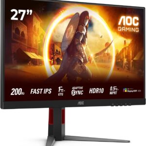AOC Gaming 27G4HA – 27 Zoll Full HD Monitor, 200 Hz, 1 ms, G-Sync comp., HDR10 (1920×1080, 2X HDMI 2.0, 1x DisplayPort 1.4) schwarz-rot