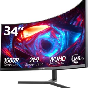 Gawfolk 34 Zoll Ultrawide Curved Gaming Monitor 165Hz, 1500R PC Bildschirm UWQHD 3440×1440 mit Höhenverstellung, Gebogenes Computerbildschirm unterstützt VESA 75 x 75 mm