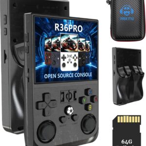 R36PRO Handheld Spiele Konsole, Neu Eingeführte 4000-mAh Retro Spielekonsole, Schnellere & Bessere Klangqualität, 3,5-Zoll-IPS-Bildschirm, 640 X 480 Open Source Game Player, Transparent Schwarz (128G)