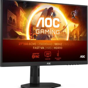 AOC Gaming Q27G4XND – 27 Zoll Quad HD Monitor, 180 Hz, 1 ms, FreeSync Premium, HDR10 (2560×1440, 2X HDMI 2.0, 1x DisplayPort 1.4) schwarz/grau