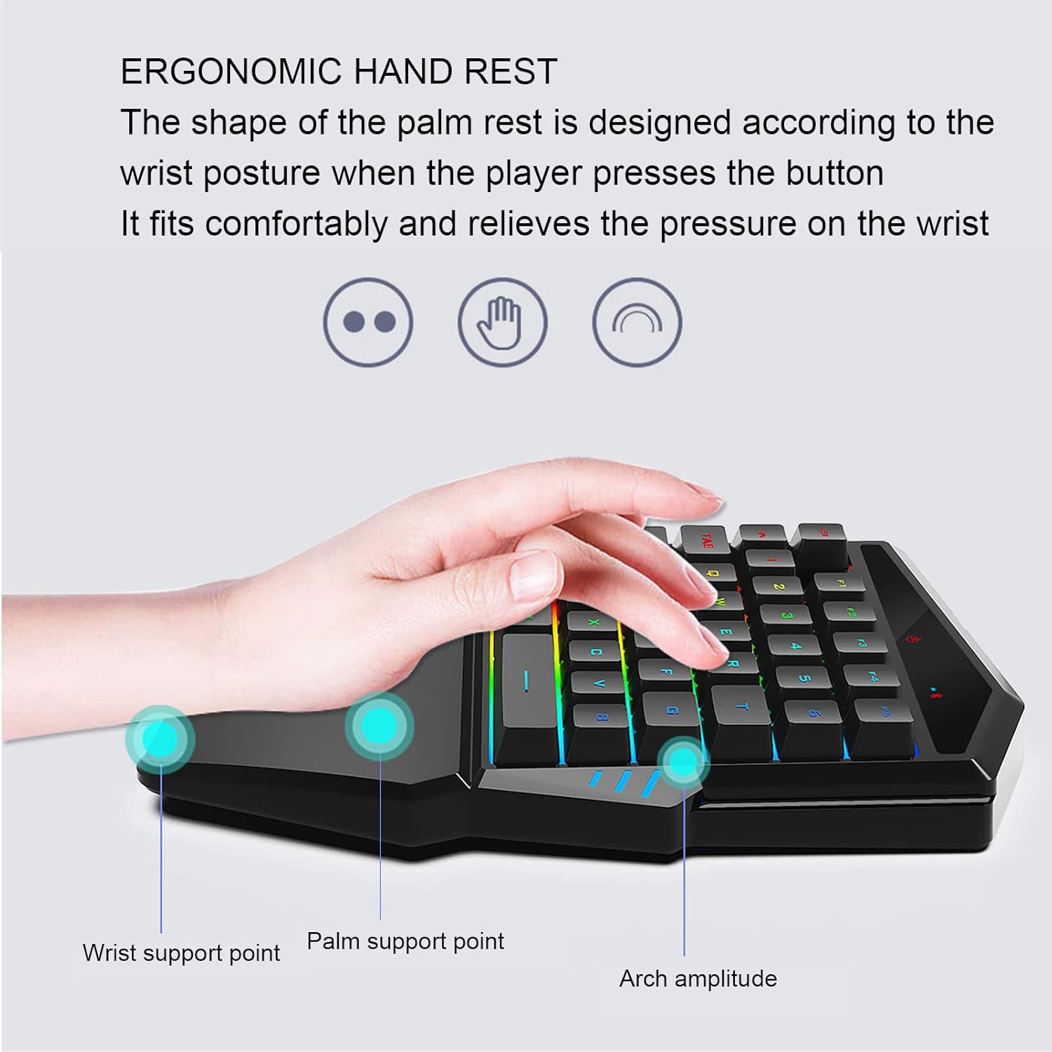 ciciglow Einhand-Gaming-Tastatur und Maus-Kombination, RGB-Hintergrundbeleuchtung, 35 Tasten, Mechanische -Gaming-Tastatur mit Handballenauflage für Android-Telefone, Tablets – Bild 2
