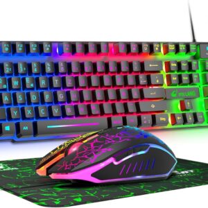 QWERTZ Deutsches DE Layout Kabelgebundene Gaming Tastatur und Maus Set 104 tasten LED Regenbogen Farben Beleuchtete 2400 DPI 6-Tasten-Maus Tastatur und Maus kompatibel mit PC PS5 PS4 Xbox-Schwarze