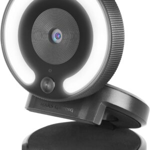 Mars Gaming Gaming MWPRO Schwarz, Full HD Webcam, 90º Optik, Beleuchtungsring, HQ Mikrofon