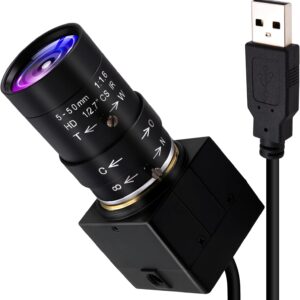 ELP USB Kamera 1080P Low Illumination Webcam 5-50mm Optischer Zoom Objektiv Variabler Fokus IMX323 Kamera USB Kompatibel mit Mac/Windows/Android,2MP Full HD Web Kamera USBFHD06H-SFV(5-50)