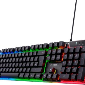 Trust Gaming GXT 835 Azor Gaming Tastatur mit Beleuchtung Deutsches QWERTZ Layout, Tastaturlayout in Originalgröße, 3 LED-Farbmodi, Anti-Ghosting, 12 Multimedia-Funktionstasten, PC/Laptop