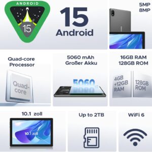 DOOGEE U10 Android 15 Tablet 10 Zoll, 16GB RAM+128GB ROM(2TB TF) Tablet mit Tastatur, WiFi 6 Gaming Tablets Widevine L1, 8MP+5MP, 5060mAh, Kinder Tablets mit Stift, Tastatur, Maus, Hülle, Schutzfolie